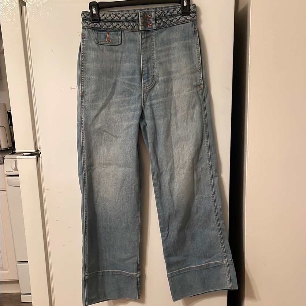 Current/Elliott‎ The Braided High Waist Cropped Camp Jeans Color: Poolside Sz 26